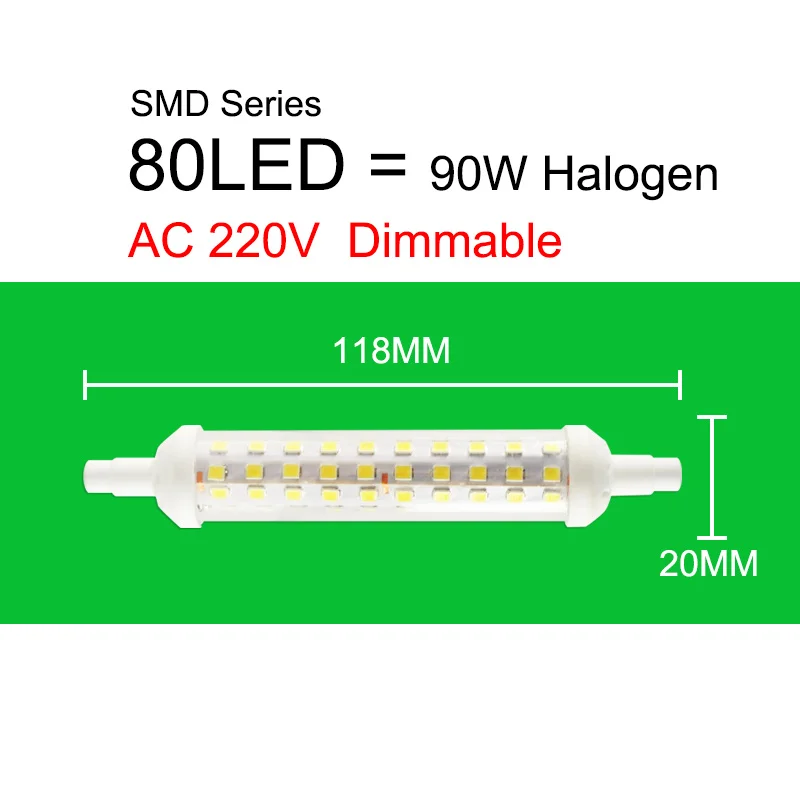 R7S светодиодный лампочка COB стеклянная трубка 78 мм 6 Вт 118 мм 15 Вт лампа с регулируемой яркостью заменить галогенную лампу 80 Вт J118 лампарда диод Точечный светильник AC110V 220 В - Испускаемый цвет: SMD 118mm 220V Dim
