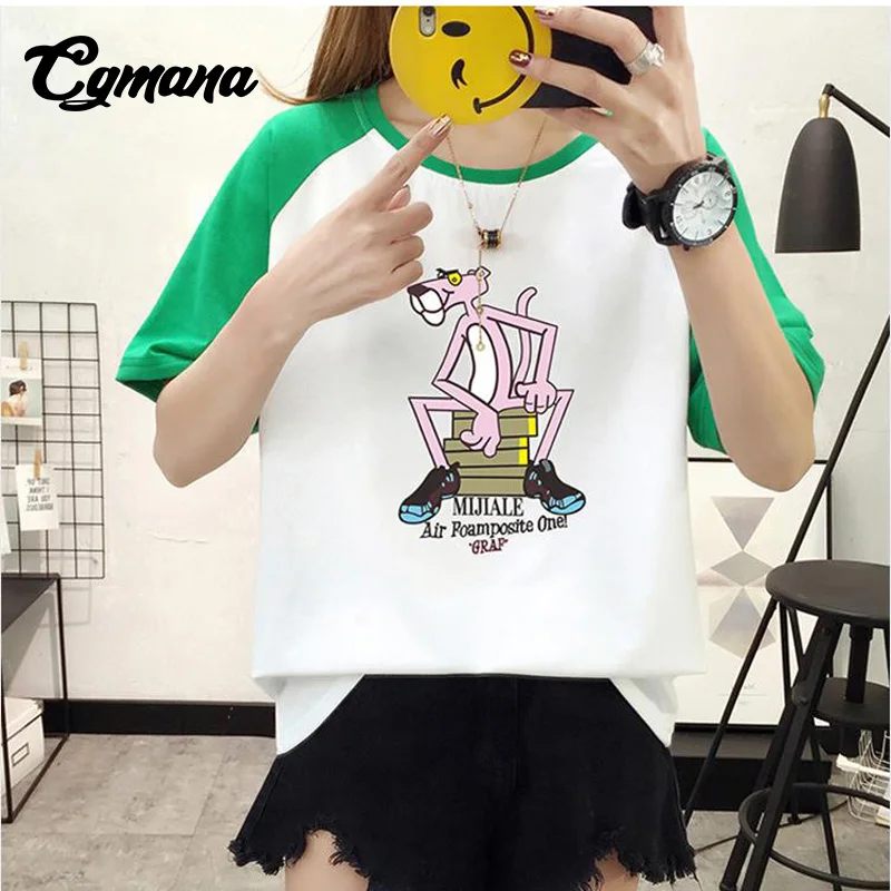 CGmana Women T-shirt 2018 Cartoon Pink Panther Printed Cotton T-shirt Female Loose Women T-shirt Casual Tops Tee Camisetas Mujer Tops