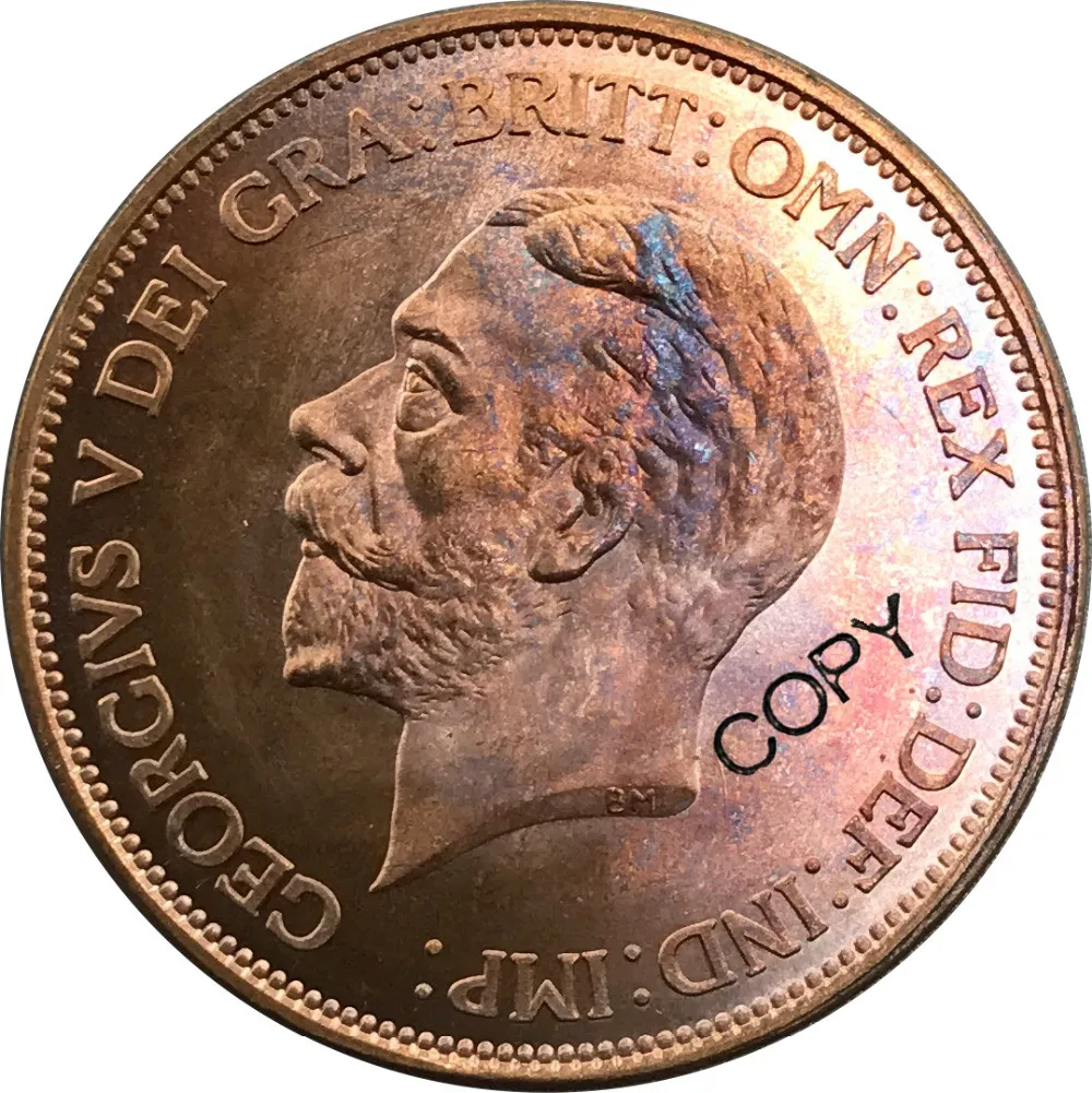 

Great Britain 1 Penny George V 1933 Smooth Edge Red Copper Copy Coin Commemorative COINS