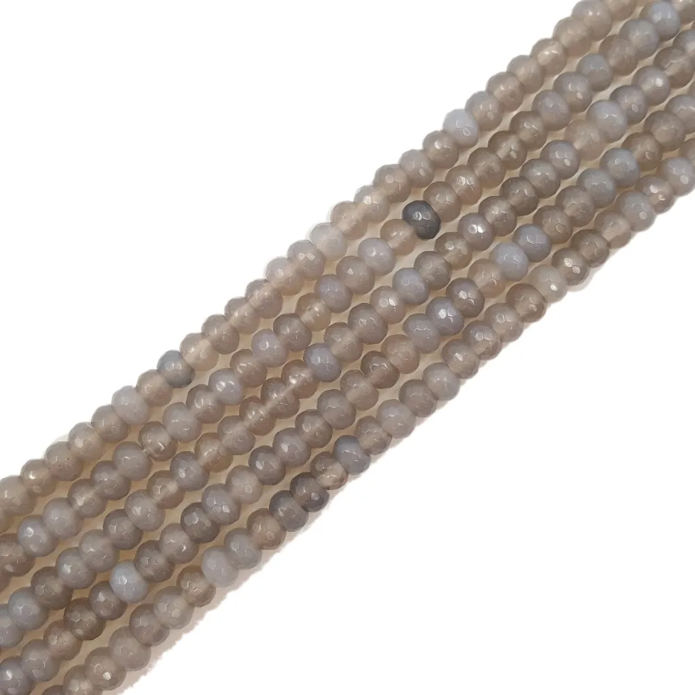 

Lii Ji Natural Stone Grey Agate Flat Round Shape Faceted Beads Approx 4x6mm Loose Beads for DIY Jewelry 38cm