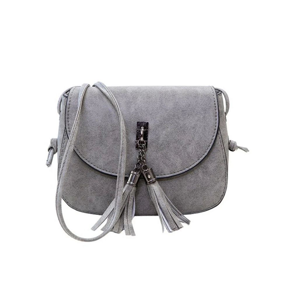 grey Винтажная Женская мини-сумка с кисточками, кожаная сумка, модная, одноцветная, с клапаном, на застежке, сумка-тоут, клатч, через плечо, сумка через плечо, женская сумка - Цвет: grey