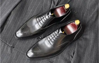 

Brogue shoes men genuine leather sewing carved groom wedding derby shoes smart casual oxfords handmade dress mans brogues