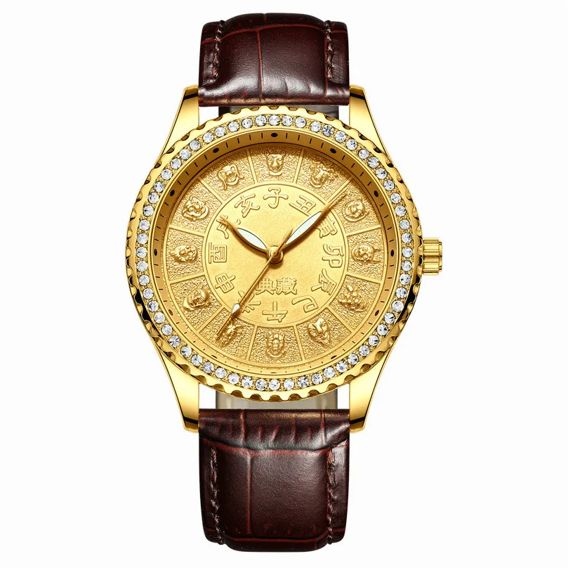 Модные Позолоченные бриллиантовые часы с двенадцатью зодиакамимужские часы в китайском стиле непромокаемые наручные часы
