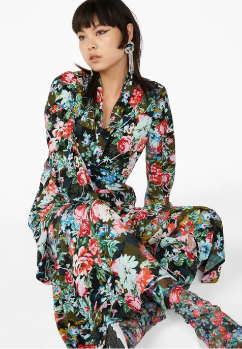 

2018 za Women retro bohemia flowers print maxi dress with ruffles za loose print dresses vestidos Women tie bow vestidos