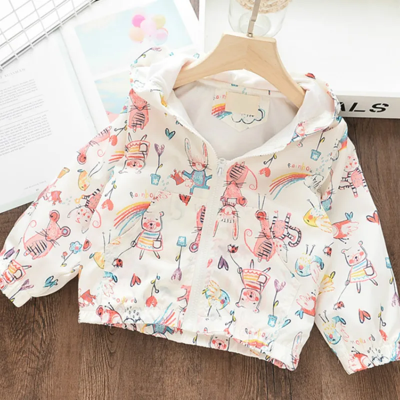 

Children's Clothes New Spring Autumn Baby Boys And Girls Jackets Kids Hooded Cartoon Print Outerwear Hooded Clothes