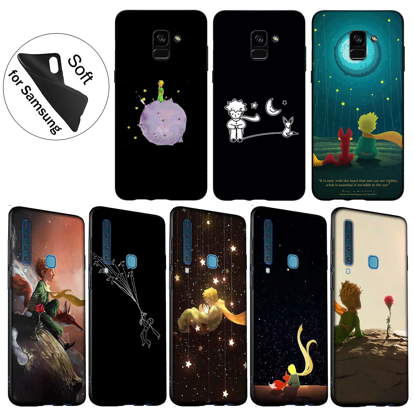 

IYICAO The Little Prince Soft Silicone Cover Case for Samsung Galaxy A6 Plus A9 A8 A7 2018 A3 A5 2016 2017 Black Cases Note 9 8