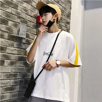 

Men Printed T-shirts Smile Letter Funny Cartoon Printing Nice New Fashion Clothes For Teens Hip Hop Streetwear Tshirts White XL