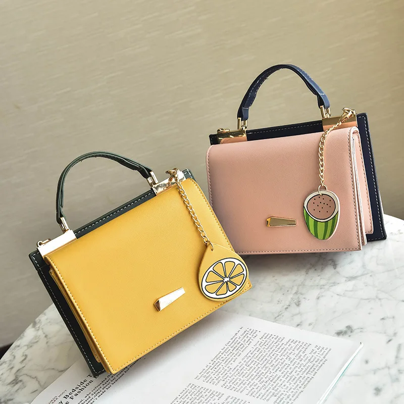 

OYIXINGER Woman PU Package Concise Watermelon Lemon Pendant Handbag Leisure Two-sided Single Shoulder Satchel Bags Sac Women Bag