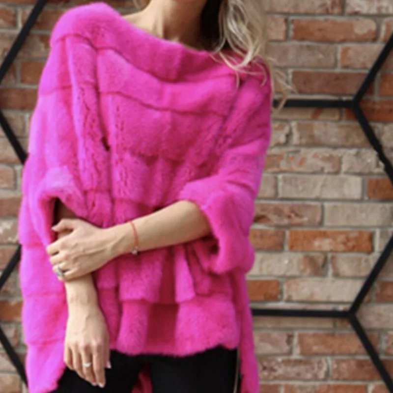 Tatyana furclub натуральное меховое пальто розовая меховая шуба из натуральной норки Зимняя меховая куртка для женщин повседневные топы с круглым вырезом полного размера плюс - Цвет: rose