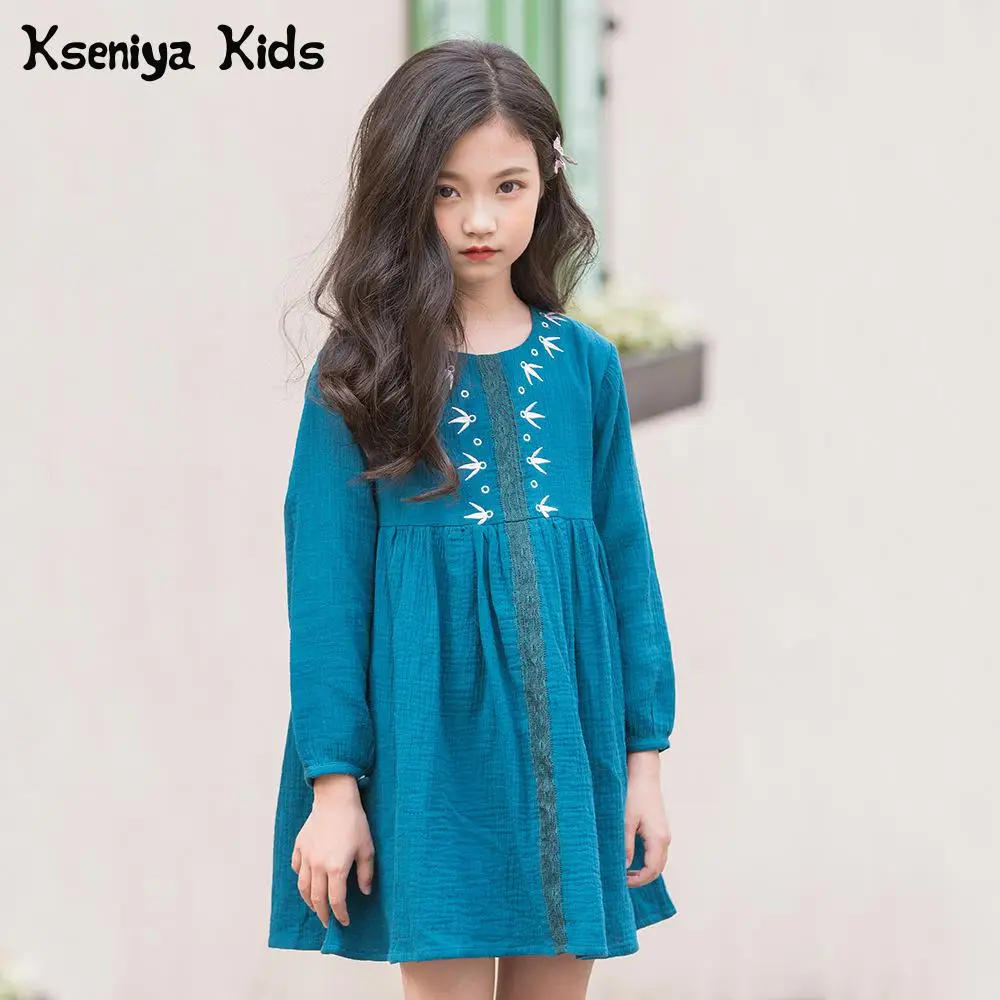 

Kseniya Kids Big Girls Teenagers 6-14 Year Embroidery Elegant Cotton Dress Flower Girl Dresses Clothing Brand Designer Dress