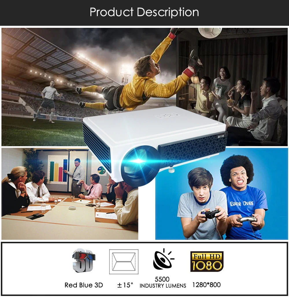 Poner Saund LED96 + جهاز عرض (بروجكتور) ليد 5500 التجويف كامل HD العارض 1080 P مع 10 m HDMI ترايبود 3D Proyector LCD vs led96 bt96 m5 Poner Saund LED96 + جهاز عرض (بروجكتور) ليد 5500 التجويف كامل HD العارض 1080 P مع 10 m HDMI ترايبود 3D Proyector LCD vs led96 bt96 m5