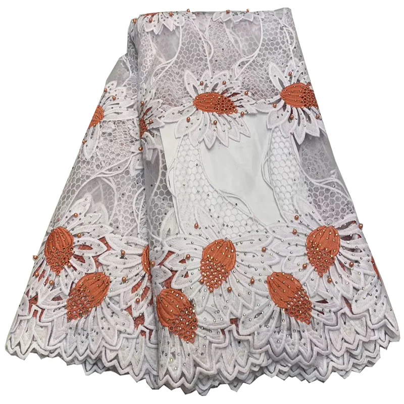 

Free shipping (5yards/pc) 2018 African French net lace fabric with wonderful big flowers embroidery and beads for dress FLV58