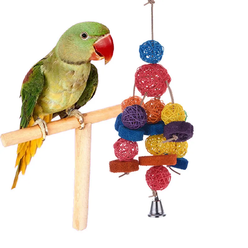 

Colorful Wood Rattan Ball Chewing Toys For Parrot Bird