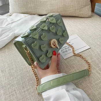 

Women's summer small bag new trend fashion wild messenger bag chain transparent bag love jelly package small square bag