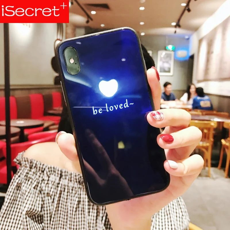 Закаленное стекло для телефона чехол iPhone 6 6s 7 8 Plus X есть светодиодный логотип