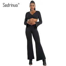 Sedrinuo Fashion Sexy Two Pieces Set Tracksuit Sexy V Neck Long Flare Sleeve Crop Top And Wide Leg Pant Suits Autumn 2 Piece Set Sedrinuo Fashion Sexy Two Pieces Set Tracksuit Sexy V Neck Long Flare Sleeve Crop Top And Wide Leg Pant Suits Autumn 2 Piece Set