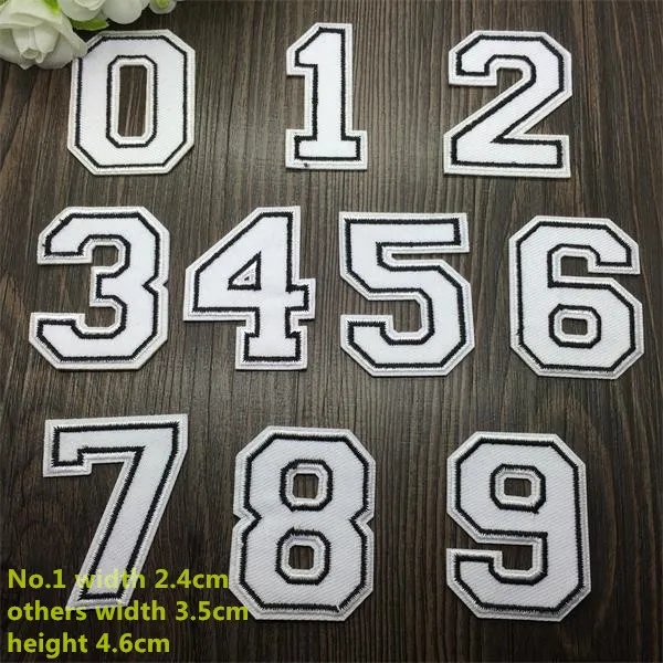

BX New arrival 10 pcs white arab numbers 0-9 Embroidered patches iron on Motif Applique embroidery garment bag Jeans accessory