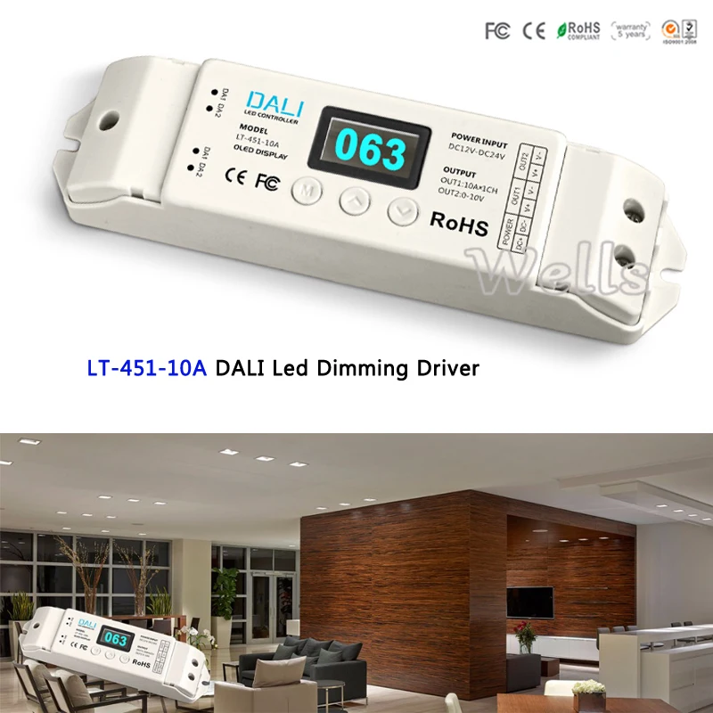 

LTECH DALI Led Dimming Driver;LT-451-10A;DALI to PWM LED CV Dimming Driverfor led strip;DC12-24V input;10A*1CH output