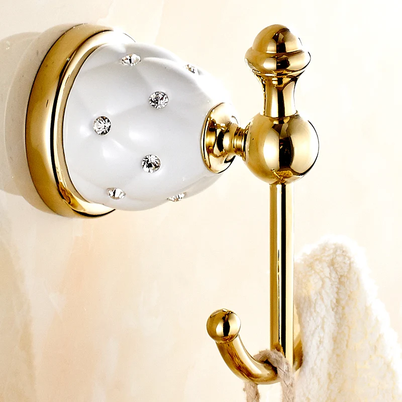 European Clothes Hanging Hook Golden Robe Hook Row Diamond Bathroom
