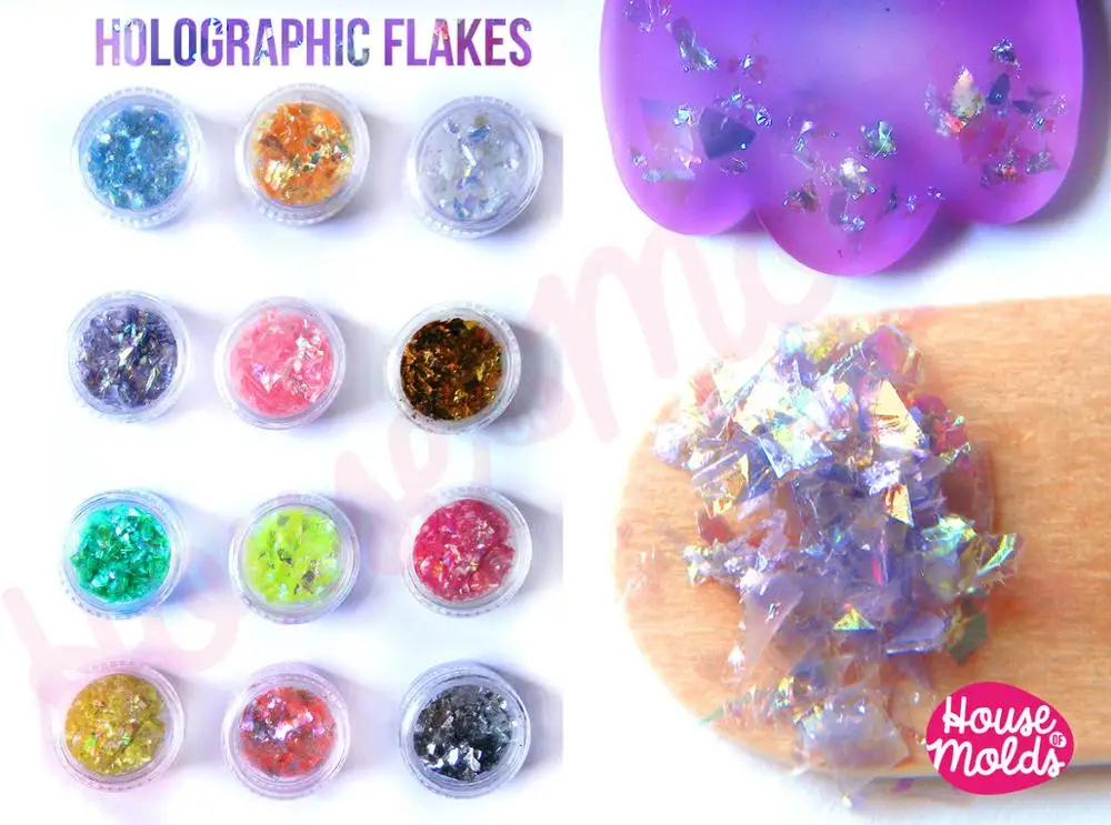 

Holographic Flakes Set Of 12 ,Sparkly And With Amazing Special Effects Flakes For Resin Or Nail Art-12 Colors Flakes, HYT4@MJ