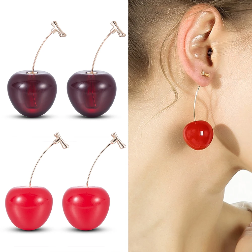 NewFashion2022EarringsWomenGirlsResinCuteRoundDangleRed