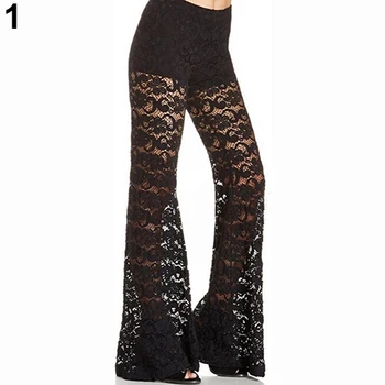 

Lady Fashion Sexy Legging Lace Floral Hollow Flares Casual Elastic Trouses Pants