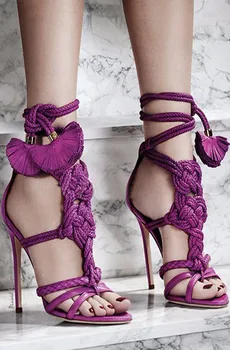 

Superstar women shoes open-toe sandals for women Summer lace-up ankle boots sandals high heel women novelty runway purple sandal