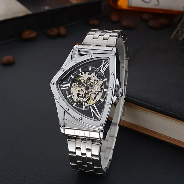 Роскошные мужские механические часы с автоматическим заводом, уникальный Мужской Скелет, часы от ведущего бренда - Цвет: Silver-black-black