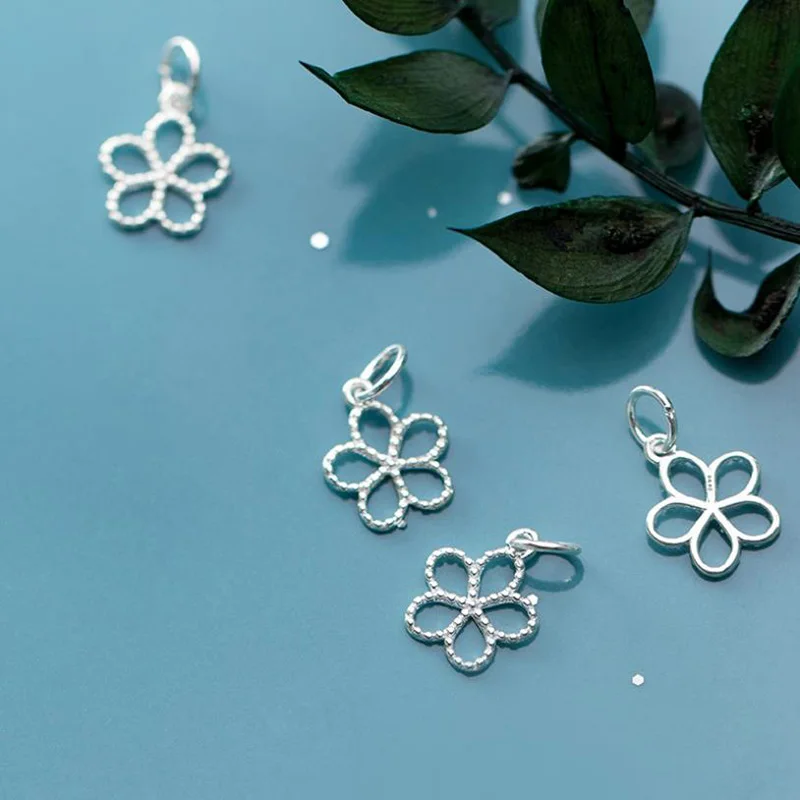 

925 Sterling Silver hollow flower charms Simple flower floating drop Pendants for making jewelry accessories 10mm 5pcs