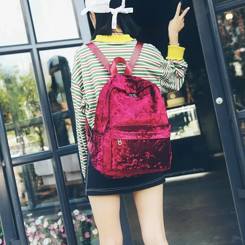 Красные женские рюкзаки, мягкие велюровые рюкзаки для путешествий, женские повседневные рюкзаки для девочек-подростков, школьная сумка, женская сумка