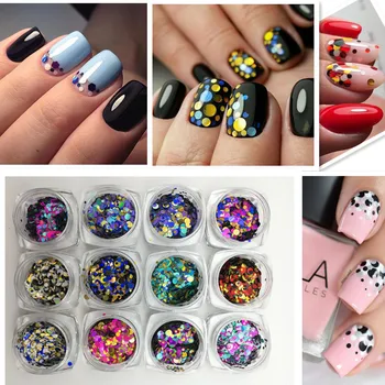 

12Boxes/set Nail Art Glitter Sequins Mixed Round Nail Decals For Women Manicure Nail Art Decorations