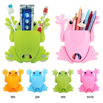 

Cute Cartoon Kids Toothbrush Toothpaste Holder Wall Mounted Suction Cup Bathroom Decor Hollow design in the bottom Gecko holder