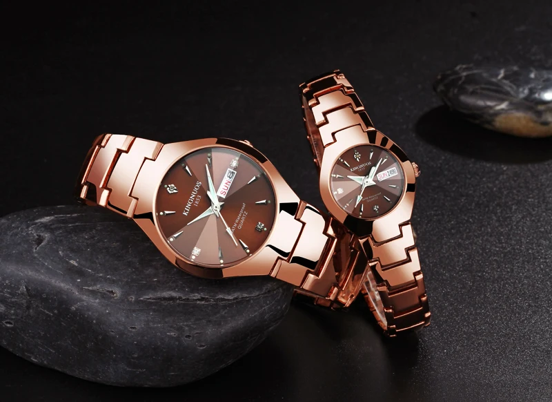 Couple Watches for Lovers Kingnuos Brand Quality Quartz Wrist Watch Men and Women Watches Date Week Luminous Display Pair Hours