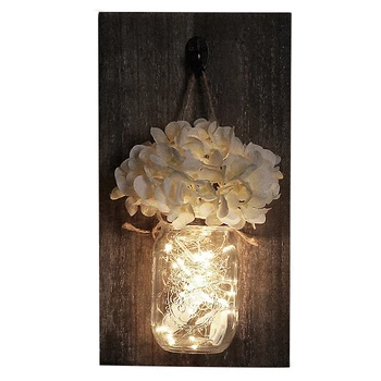 

Ins Rustic Mason Jar Wall Sconces With Led Fairy Lights Flowers For Country Home Wedding Cafe Bar Wall Bedroom Decoration Wood