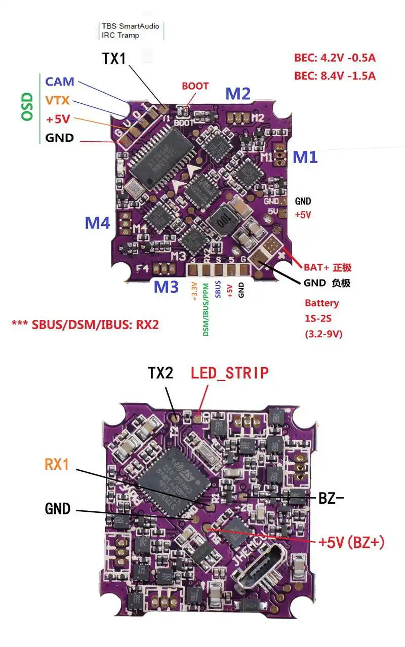 JHEMCU Play F4 Whoop Контроллер полета AIO OSD BEC и встроенный 5A BL_S 1-2S 4в1 ESC для радиоуправляемого дрона FPV гоночные модели запчасти