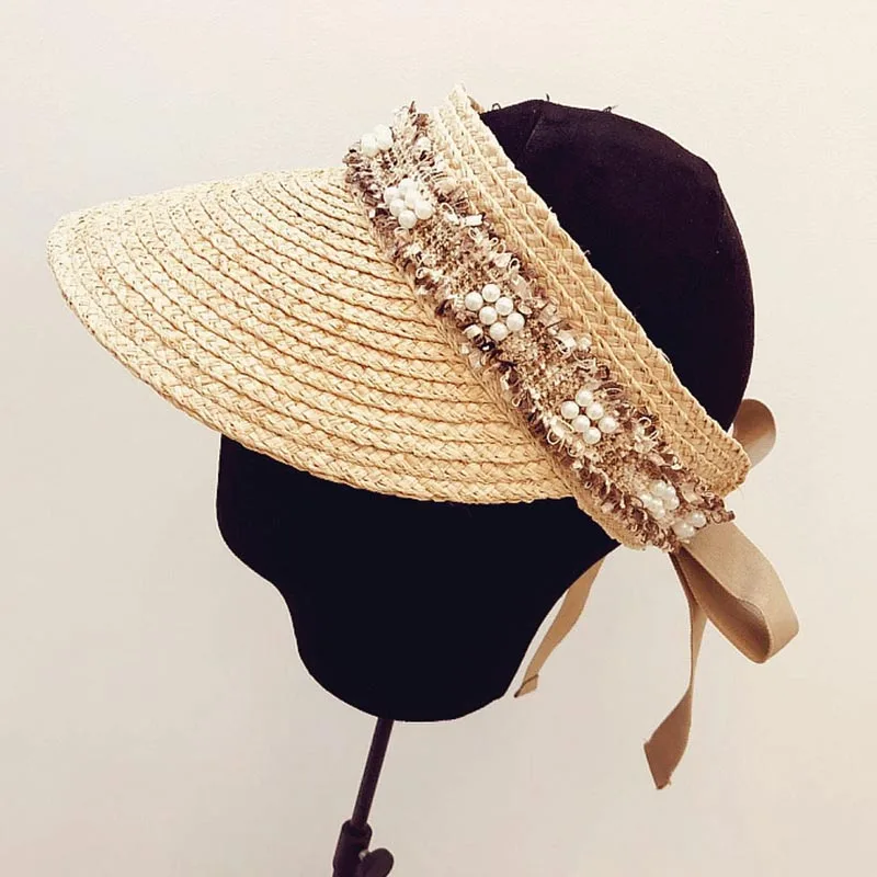 

korean Japanese sun visor hat with Flower Packable UV Protection Hat for women Visor straw Hats raffia Sun Visor Caps Beach Caps