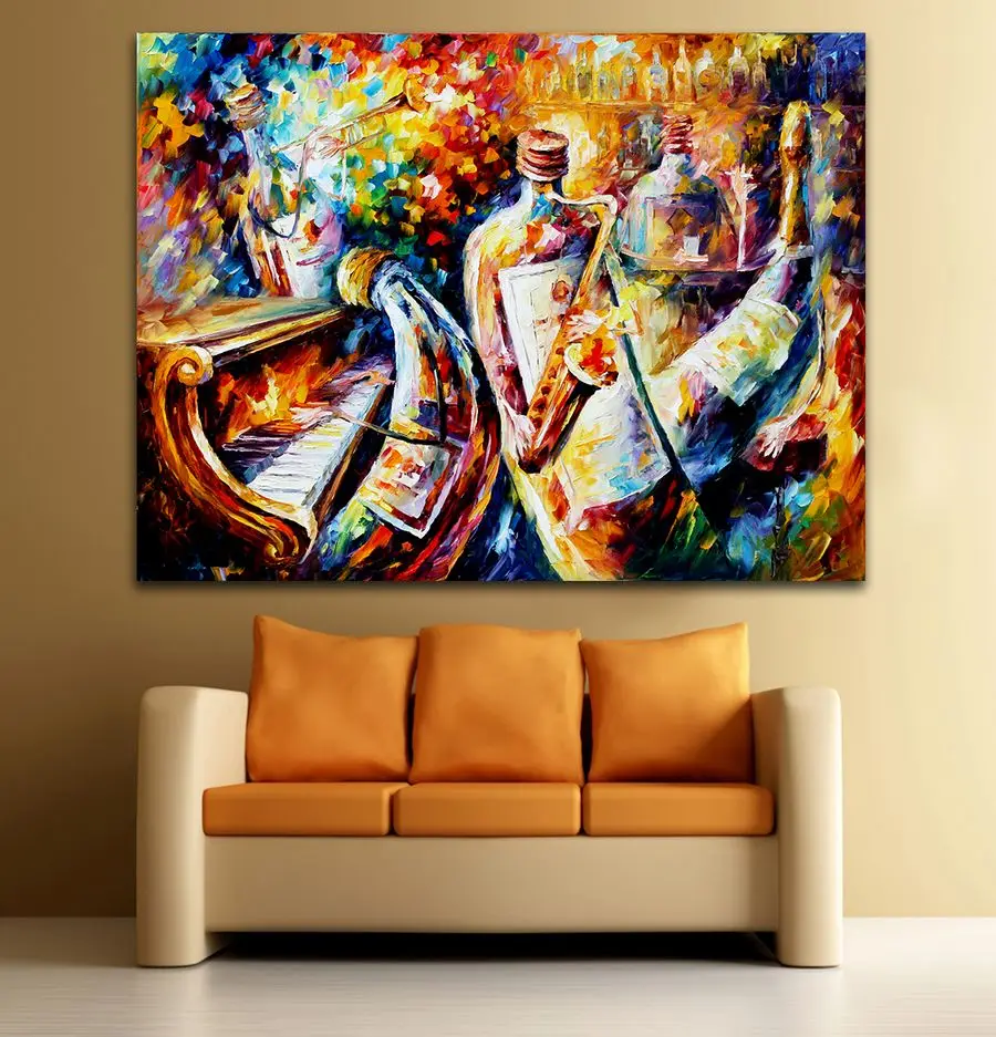 

Palette Knife Printed on Canvas Painting Bottle Jazz Music Carnival Wall Picture For Home Cafe Bar Home Decoration