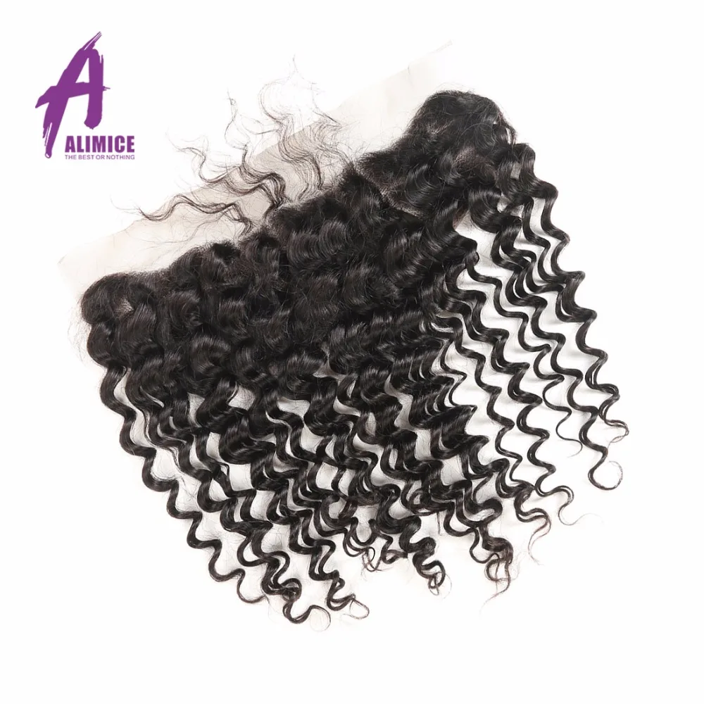 ALIMICE Hair Indian Deep Wave Hair 13X4 Ear To Ear Lace Frontal Closure 100% Remy Natural Color Human Hair Closure 10-24Inch