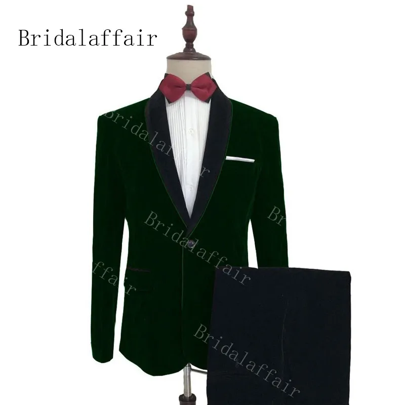 Bridalaffair, 2 предмета, платье для жениха,, блестящий костюм-смокинг с отворотом, дизайн Королевский синий бархат, мужские свадебные костюмы, смокинги