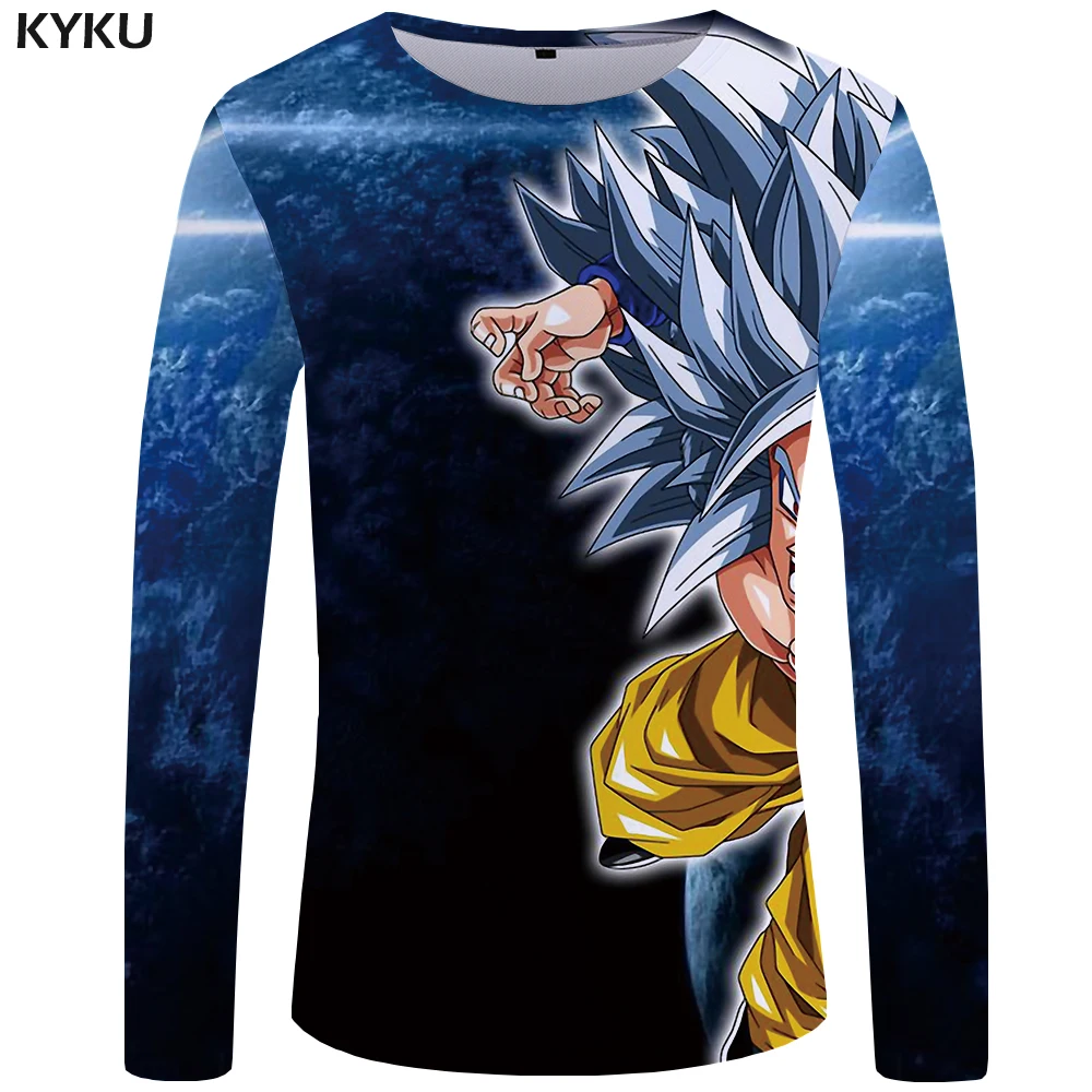 

KYKU Brand Dragon Ball Z T shirt Men Long sleeve shirt Goku Funny T shirts Silver Hair Clothes Starry Sky Mens Clothing Muscle