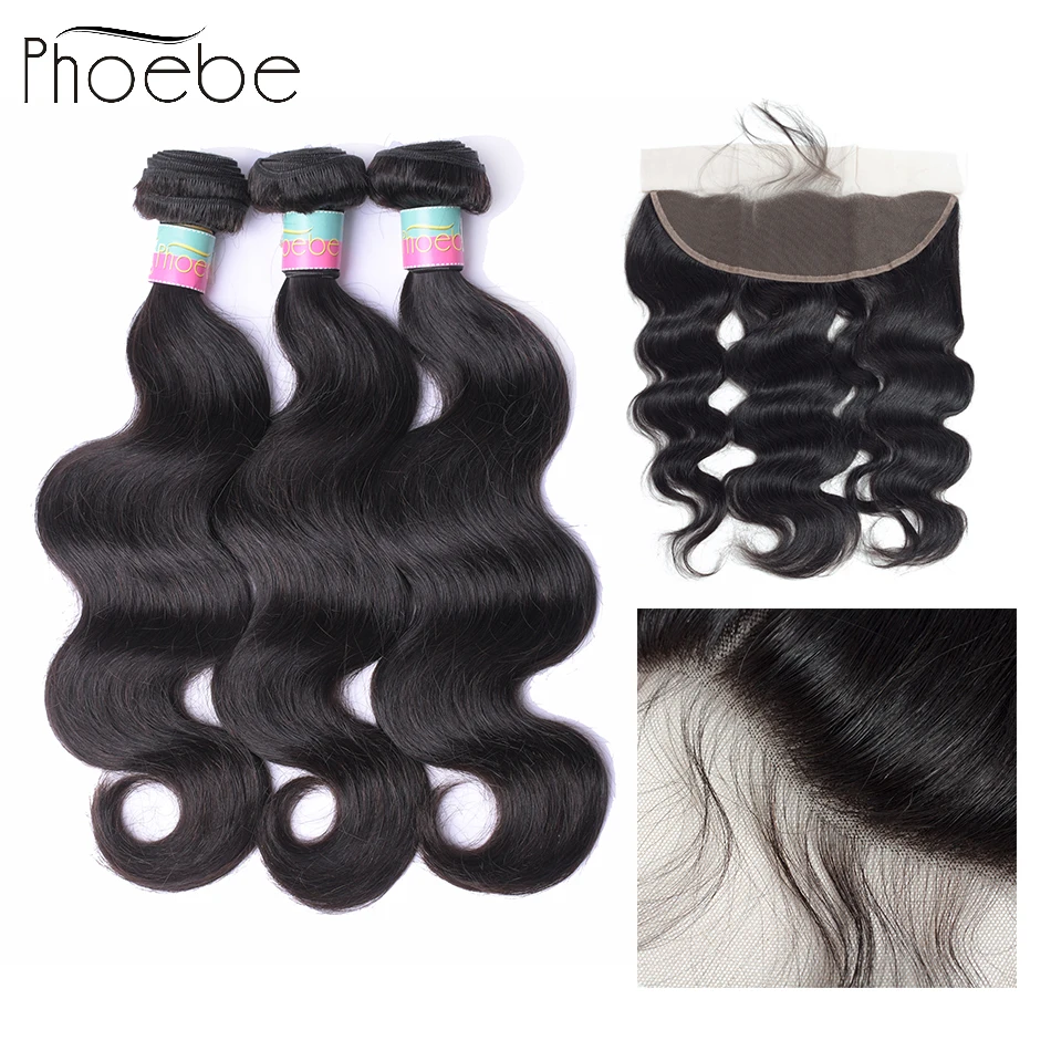 

Phoebe Hair 100% Human Hair Pre-colored Peruvian Body Wave 4 Bundles With 13*4 Lace Closure Natural Color Hair Weave No Smell