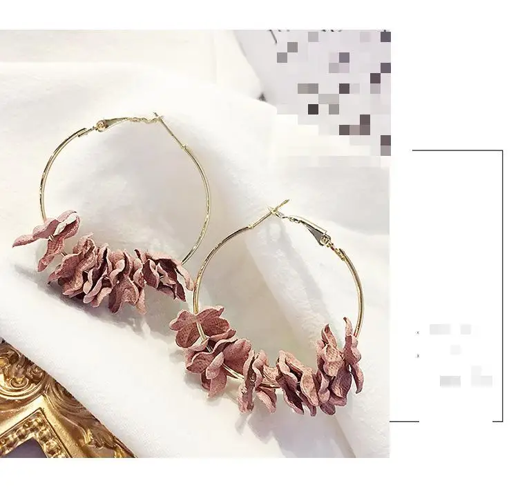 Korean Version Of The Popular Personality Fashion Temperament Jewelry Wild Net Red Cloth Flower Long Earrings Statement Earrings