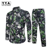 Гавайский цветной мужской костюм с принтом, большой размер, M-5XL, Повседневный, хлопок, лен, Conjunto Masculino, облегающие рубашки, тренировочные штаны, спортивный костюм