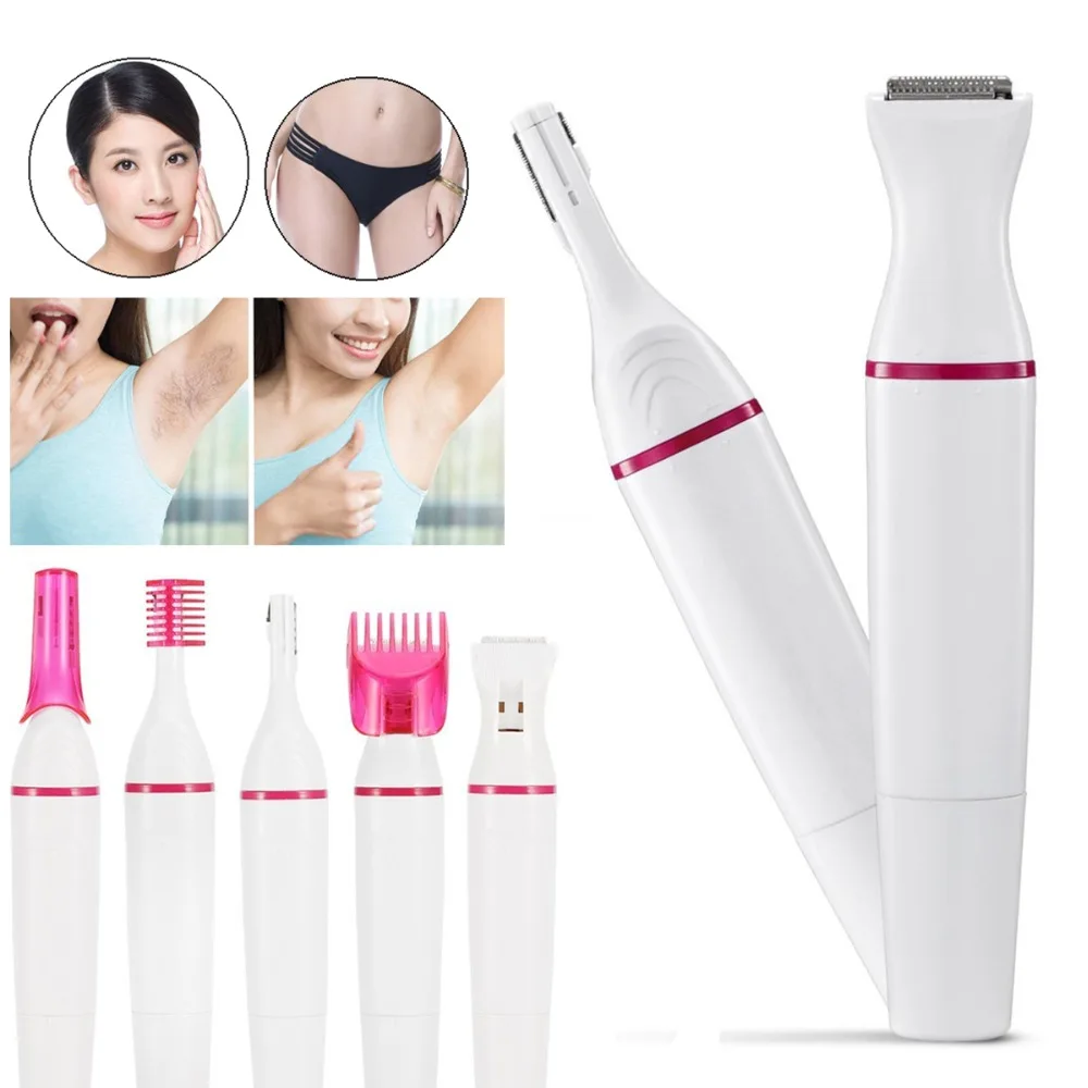 

ELECOOL 1pc White Red Color 5 in 1 Women Epilator Bikini Eyebrow Nose Trimmer Easily-Use Facial Hair Removal Shaver Hair Trimmer