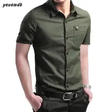 Yauamdb мужские рубашки Весна Лето Размер cotton хлопок мужской короткий рукав рубашка с отложным воротником Тонкая однотонная одежда y39