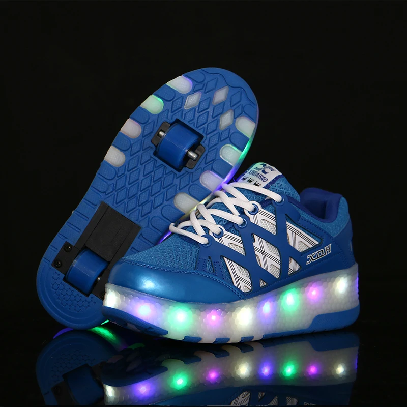 

Kid's LED Flash Double Wheels Roller Skate Shoes Children Colorful Glowing Roller Skates Sneakers For Male Female
