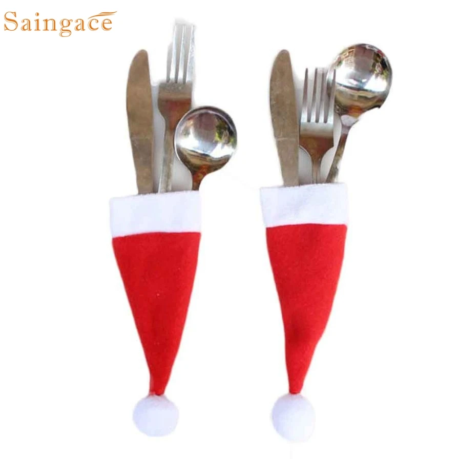 

Christmas Decorative tableware Knife Fork Set Christmas Hat Storage Tool Wonderful3.03