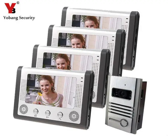 

Yobang Security Apartment Intercom Entry System 7 Inch LCD Monitor Video Door Camera 4 Wire Video Door Phone