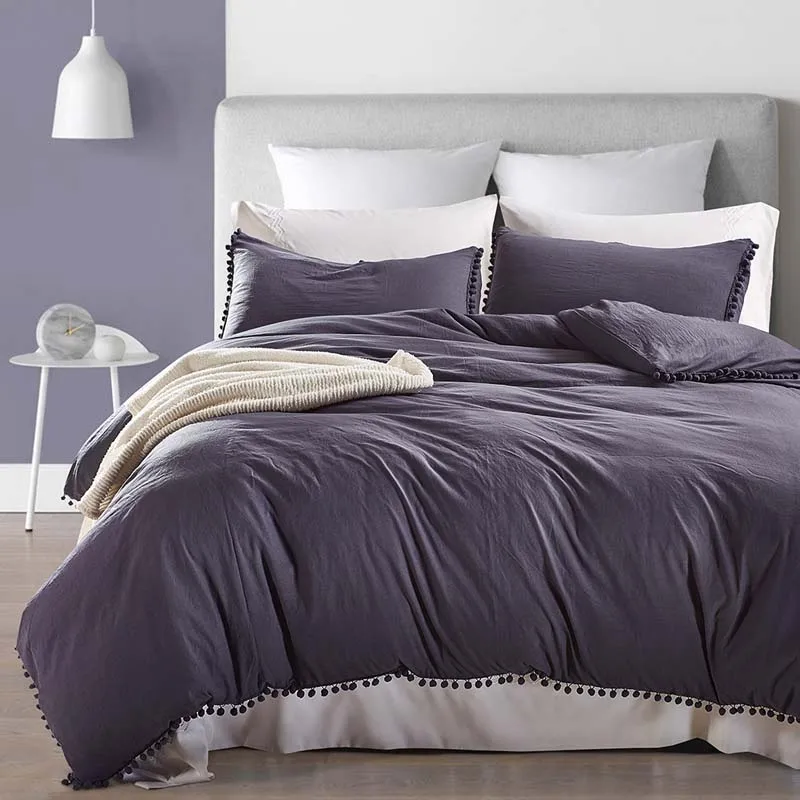

3 Pcs Duvet Quilt Cover with 2 Pillowcase Solid Color Washable Soft Bedding Covers Set 2018ing