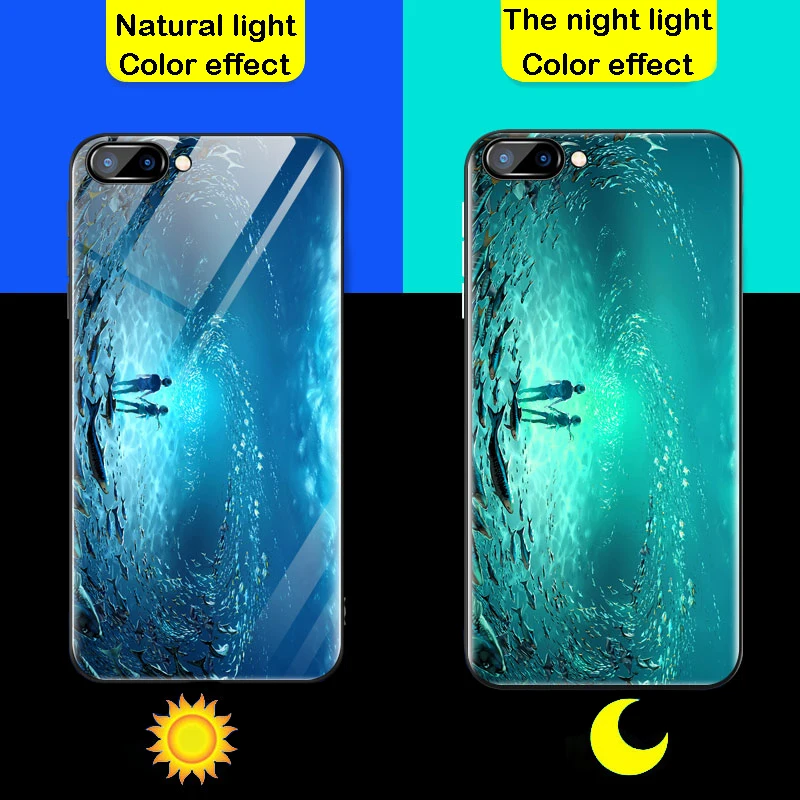 Luminous Glass Phone Case For Huawei HONOR 8X 8C 6X 7X 7C V9 9 Lite 9i 10 lite Note 10 Meteor Shower Night Shine Glass Cover (11)